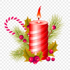 HD Christmas Candle, Candy Cane And  Fir Branch PNG