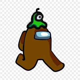 HD Brown Among Us Character Walking With Brain Slug Hat PNG