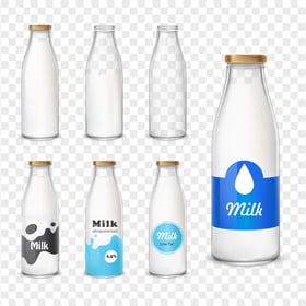 HD Set Of Milk Bottles PNG