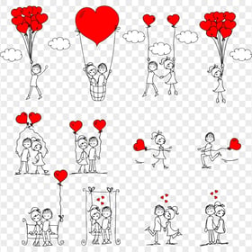 Set Of Hand Drawn Lovely Wedding Couple PNG Image