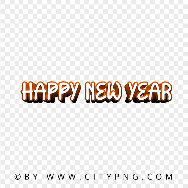HD Orange Happy New Year 3D Text Transparent PNG
