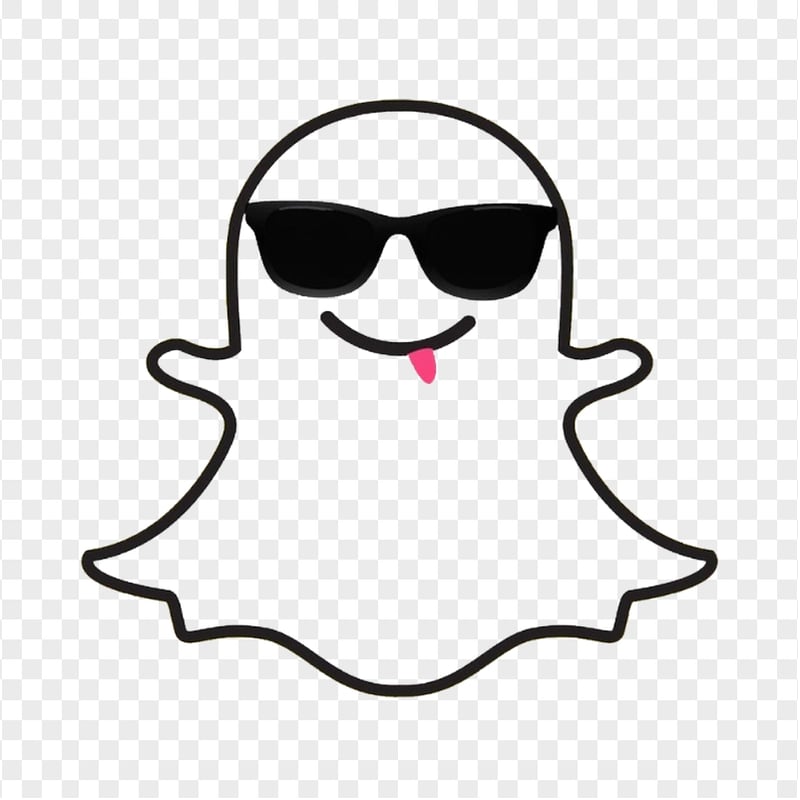 Snapchat Cute Cartoon Outline Ghost With Sunglasses Tongue PNG Image