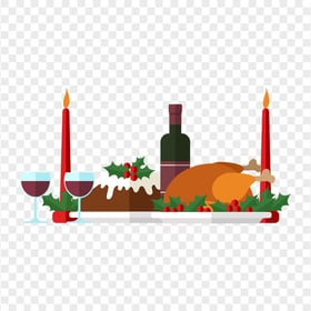 Christmas Wine Dinner Candles Vector Illustration