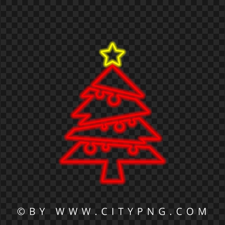 HD Beautiful Red Neon Christmas Tree With Star On Top PNG
