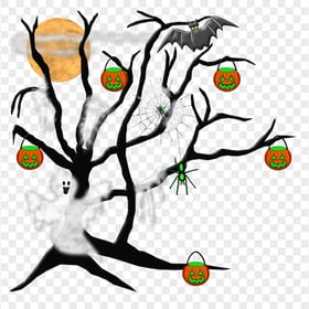 Halloween Cartoon Clipart Tree Pumpkins And Ghosts PNG