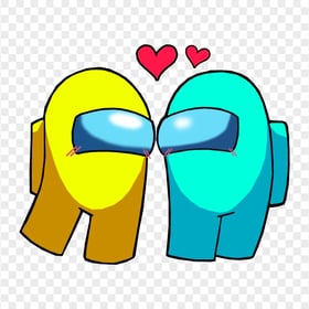 HD Among Us Yellow Love Cyan Characters Valentines Day PNG