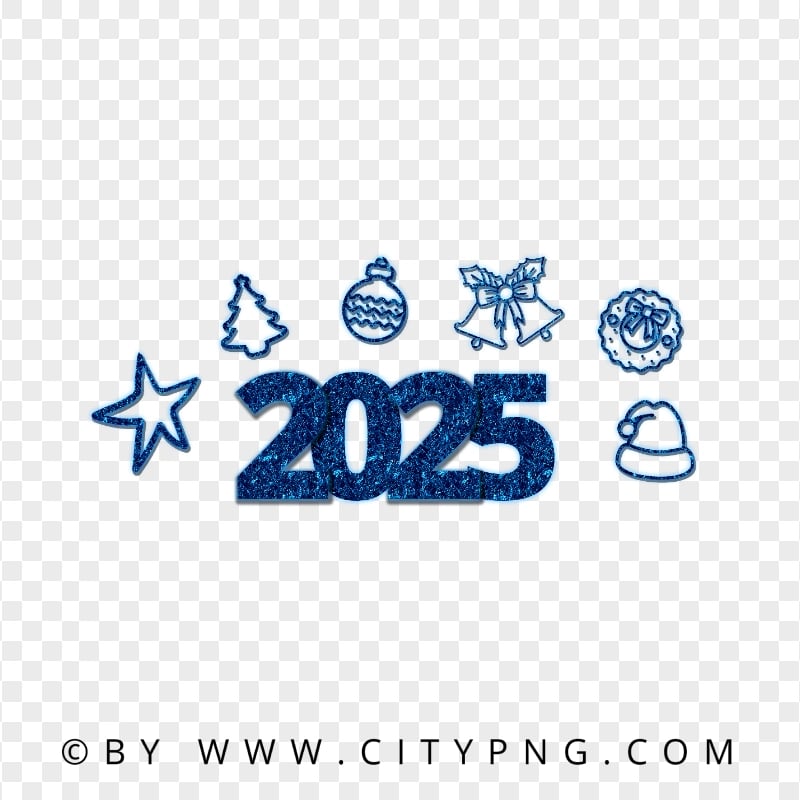 Christmas 2025 Text With Items Blue Glitter Style | Citypng