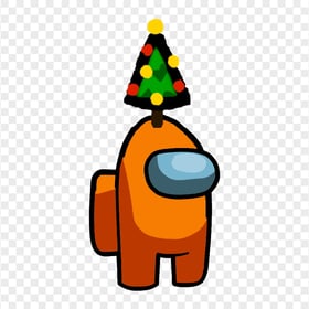 HD Orange Among Us Crewmate Character With Christmas Tree Hat On Top PNG
