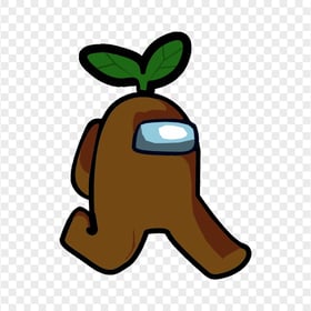 HD Brown Among Us Character Walking With Leaf Hat PNG