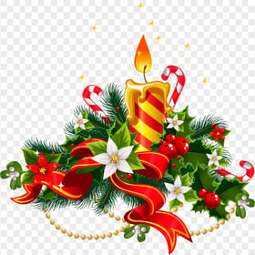 Vector Holly Branches Candle Candies Christmas PNG