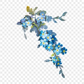 Blue Watercolor Flowers On Branch PNG Image