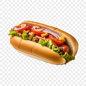 Tasty Hot Dog Sandwich with Toppings HD Transparent PNG