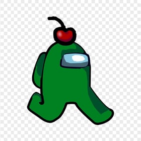 HD Green Among Us Character Walking With Cherry Hat PNG