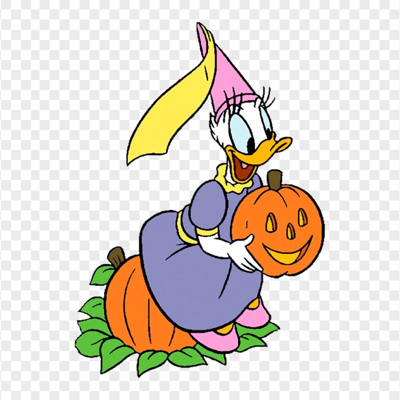 Halloween Daisy Duck Holding a Pumpkin PNG