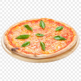 Crust Pizza Margherita on a Wooden Plate HD Transparent PNG