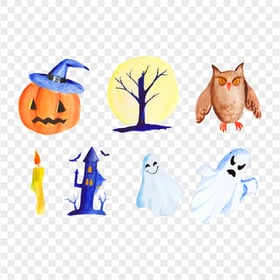 HD Watercolor Halloween Decorative Elements Icons PNG