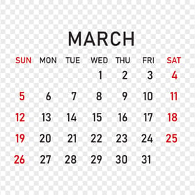 2023 March Calendar Transparent Background
