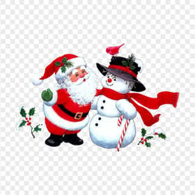 Cartoon Classic Santa Claus With Snowman PNG