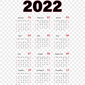 HD Black & Red 2022 Calendar PNG