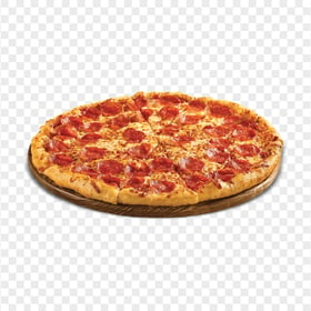 Pepperoni Pizza on a Wooden Plate HD Transparent Background