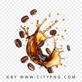 HD Dark Coffee Beans and Pouring Coffee Splash PNG