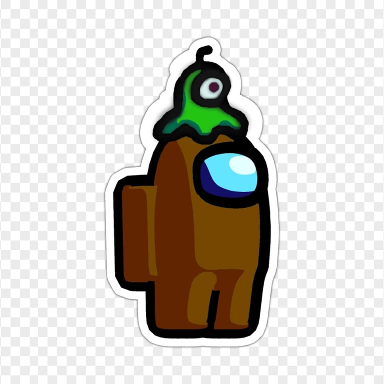 HD Among Us Crewmate Brown Character With Brain Slug Hat Stickers PNG