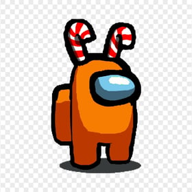 HD Among Us Orange Crewmate Character With Candy Cane Hat PNG