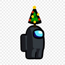 HD Black Among Us Crewmate Character With Christmas Tree Hat PNG