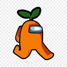 HD Orange Among Us Character Walking With Leaf Hat PNG