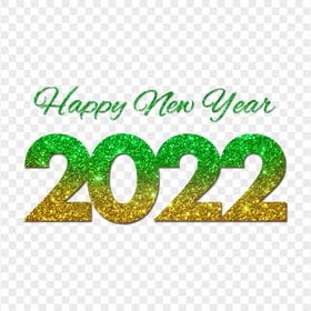 2022 Yellow Gold & Green Happy New Year Glitter PNG