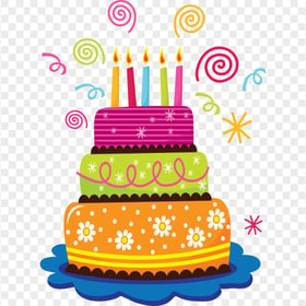 HD Birthday Cake Illustration Design With Confetti Celebration PNG