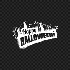 White Happy Halloween Logo Witch Trees Pumpkins