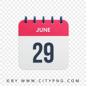 June 29th Day Date Calendar Icon HD Transparent Background