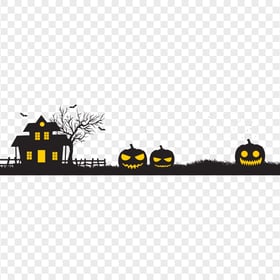 HD Halloween Castle House Trees And Pumpkins Silhouettes PNG