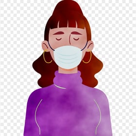 Cartoon Woman Wear Surgical Pandemic Virus Mask