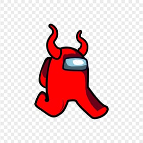 HD Red Among Us Walking Character With Devil Horns PNG