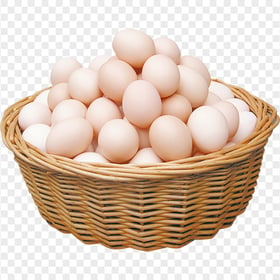 Chicken White Eggs Placed in Bamboo Basket PNG