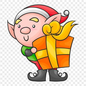 Cartoon Gnome Elf Holding Gift Christmas Character PNG
