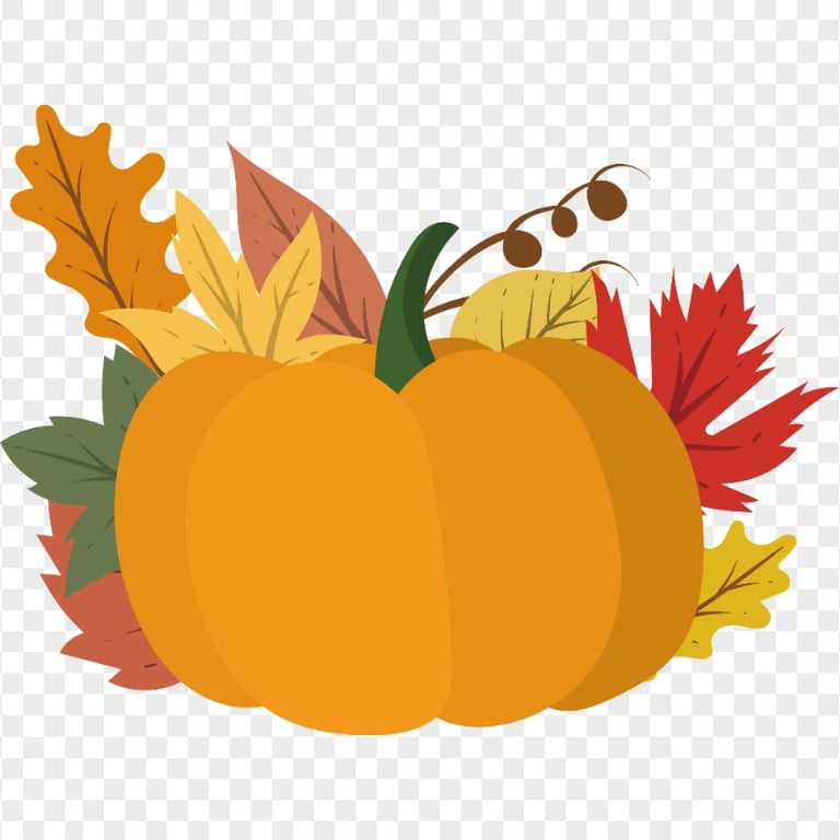Pumpkin With Autumn Fall Leaves Vector Clipart