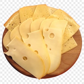 Emmental Gruyere Cheese Slices Wooden Board Top View