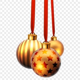HD Ornament Balls Hanging With Red Ribbon PNG