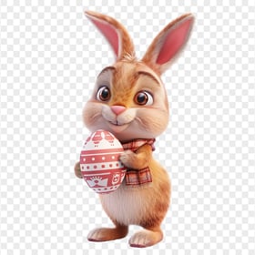 HD Joyful Easter Bunny with Painted Easter Egg PNG