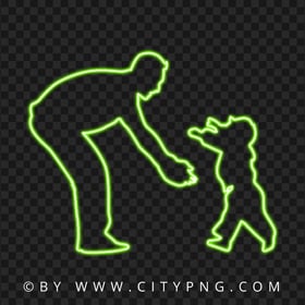 HD Father With Child, Son Green Neon Silhouette PNG