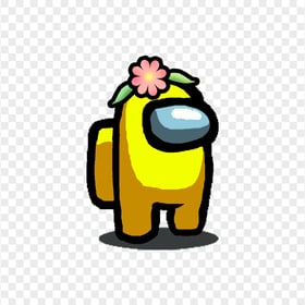 HD Yellow Among Us Character With Flower Hat PNG