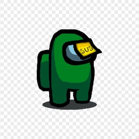 HD Among Us Green Crewmate Character With Sus Sticky Note Hat PNG