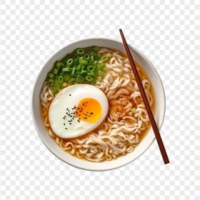 HD Top View Tasty Noodles with Fried Egg Transparent PNG