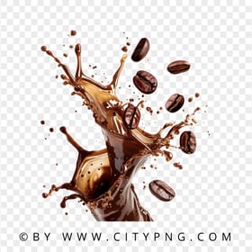 HD Coffee Beans With Coffee Splash Wave PNG