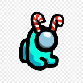 HD Cyan Among Us Mini Crewmate Baby With Candy Cane Hat PNG