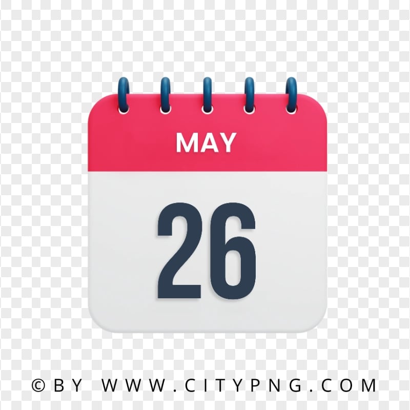 26th May Date Red & White Icon Calendar HD Transparent PNG