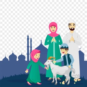 Eid Al Adha Happy Family With sheep Cartoon